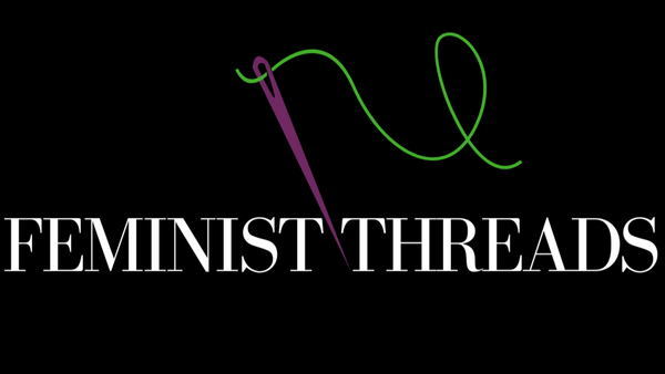 Feminist Threads logo – feminist quotes slogan clothing brand with needle and thread in suffragette colours
